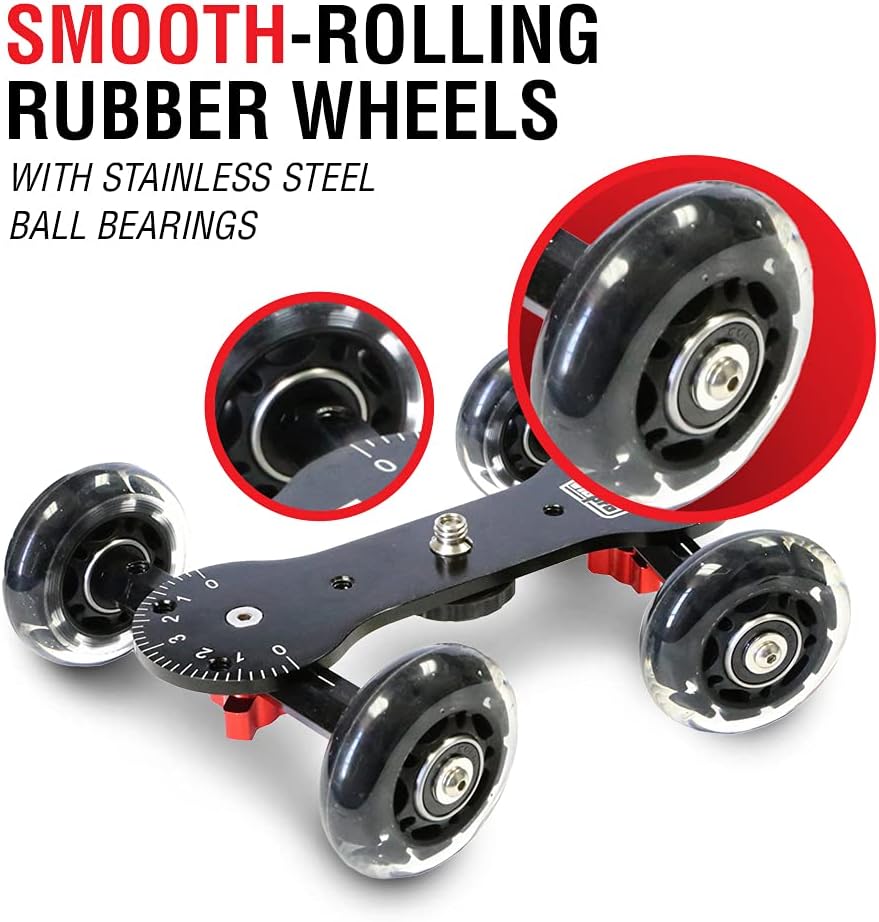 Vidpro SK-22 Professional Skater Dolly - Rolling Slider for DLSR Cameras & Camcorders Ideal for Low-Level Shooting & Panning 25 Lbs Capacity Smooth Rubber Wheels 7 Mounting Points & Extendable Handle