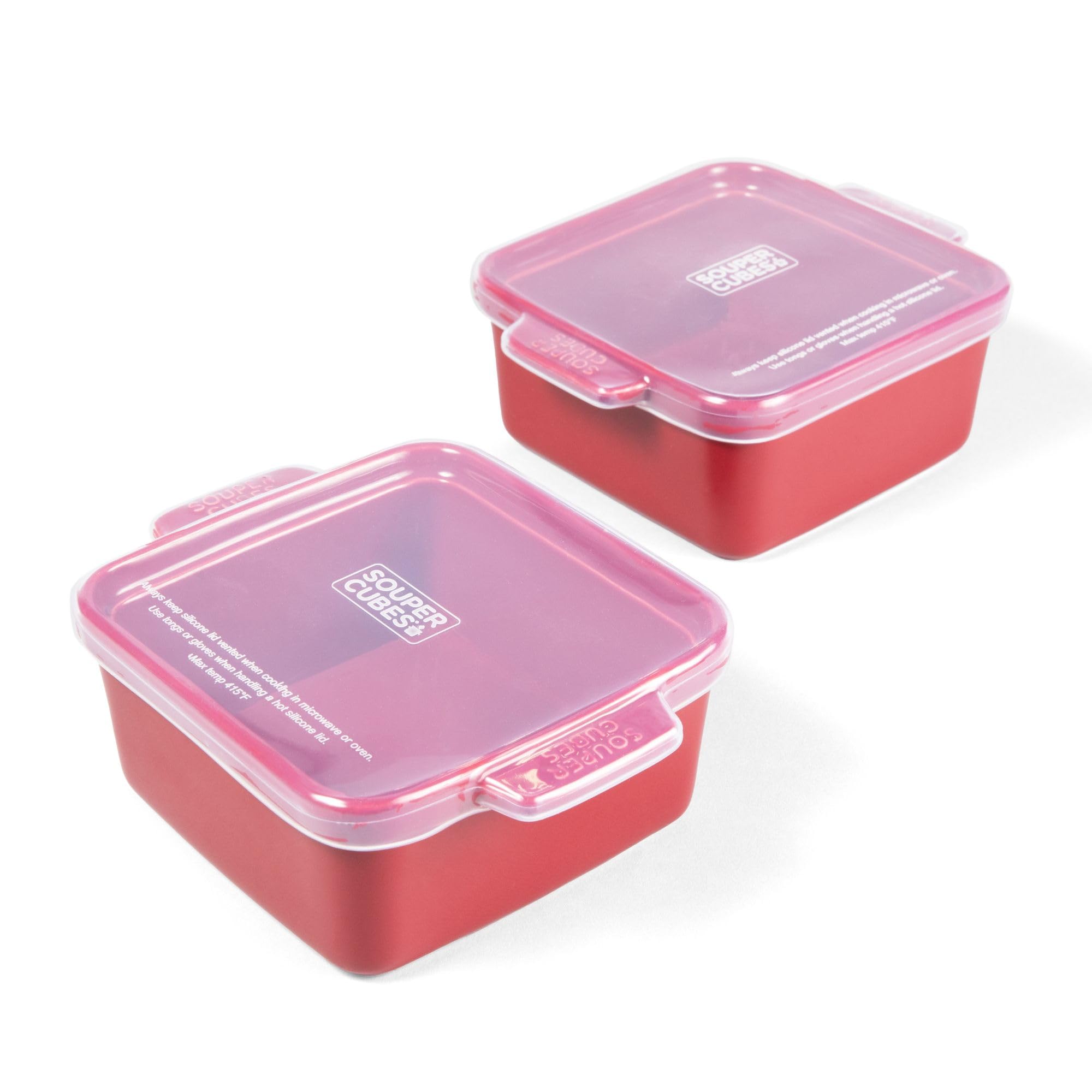 Souper CubesStoneware - 5" x 5" Baking Dishes for Oven with Silicone Covers, Premium Mini Ceramic Baking Dishes, Perfect for Reheating Individual Portions in Oven or Microwave, Set of 2 - Cranberry
