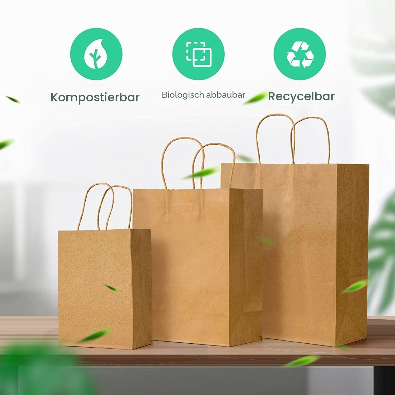 100stk Braun Papiertüten mit Henkel, Gemischte Größen Papiertragetaschen, Perfekte Kraftpapiertüten für Business, Einkaufstaschen, Einzelhandelstaschen, Partytüten, Geschenktüten, Merchandise-Taschen