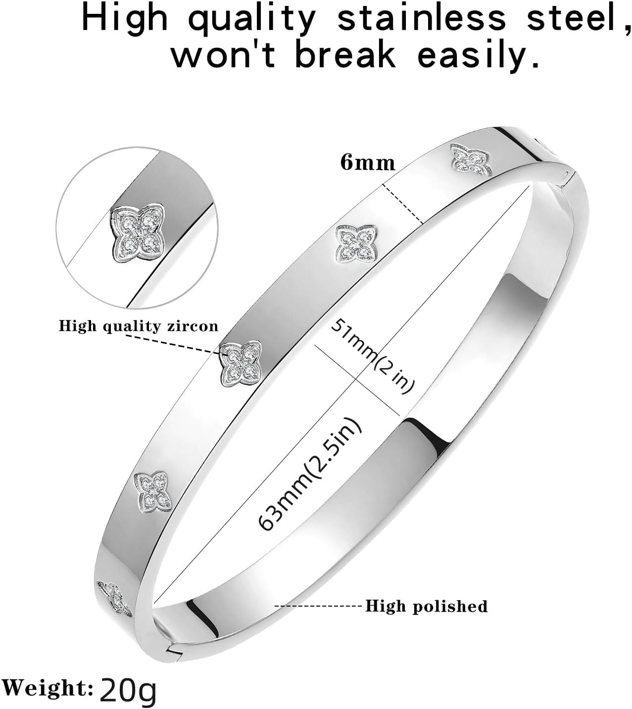 Gold Plated Bangle Bracelets for Women Four Leaf Clover Lucky Love Cubic Zirconia Bracelet - Image 4