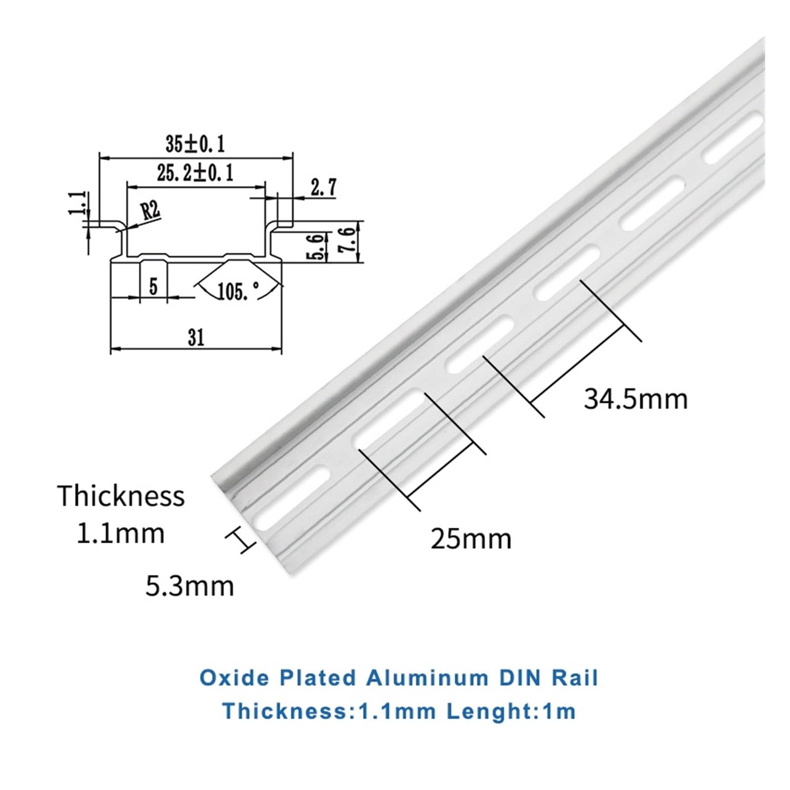 DIN-Schiene NS35-AL-1,5 Aluminium-DIN-Schiene, Dicke 1,5, Abstand 35 mm, Länge 20/30/40/50 cm, universelle Klemmenblockmontage(50CM)