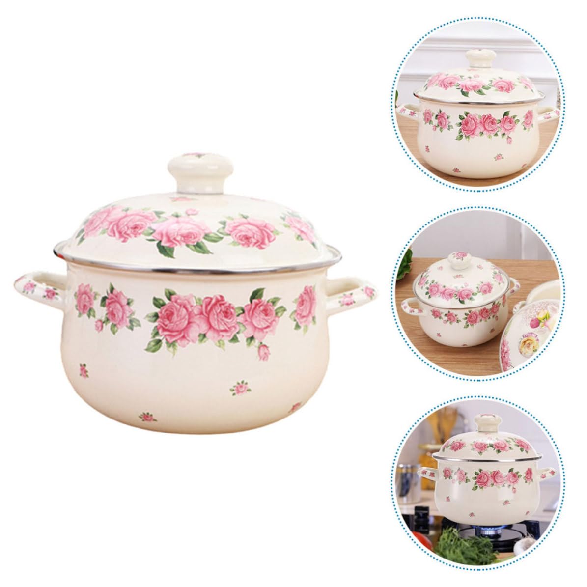 Holibanna Emaillierter Küchenkochtopf 2,8 Quart mit Griff und Deckel Ergonomisches Design Komfortabel zu Halten für Zuhause und Restaurant zum Kochen von Suppe und Nudeln