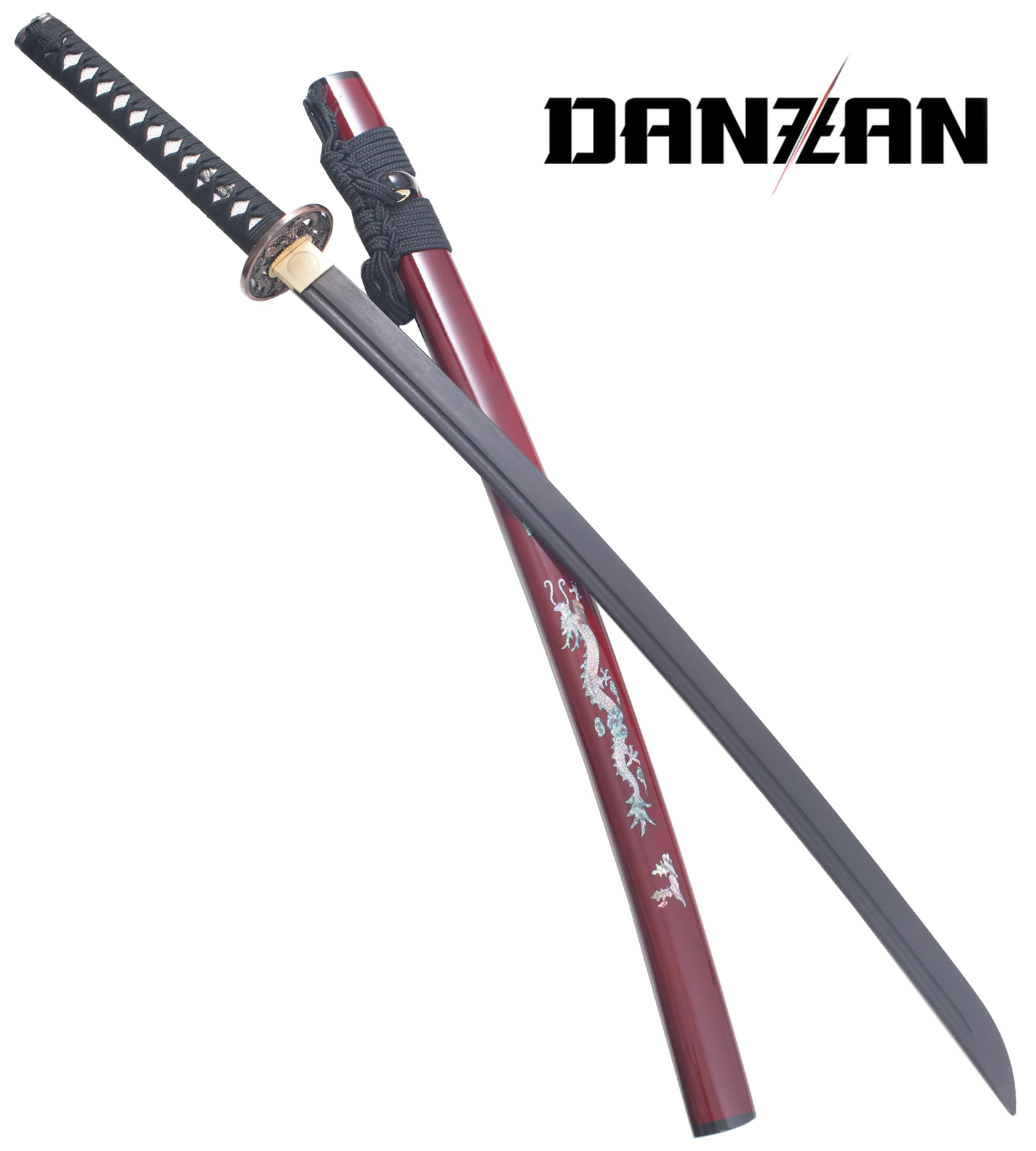Danzan Katana en Bois Lame en Bois Katana Dragon Rouge Epee Japonais Sabre Katana Samourai - Lame Bois Noire