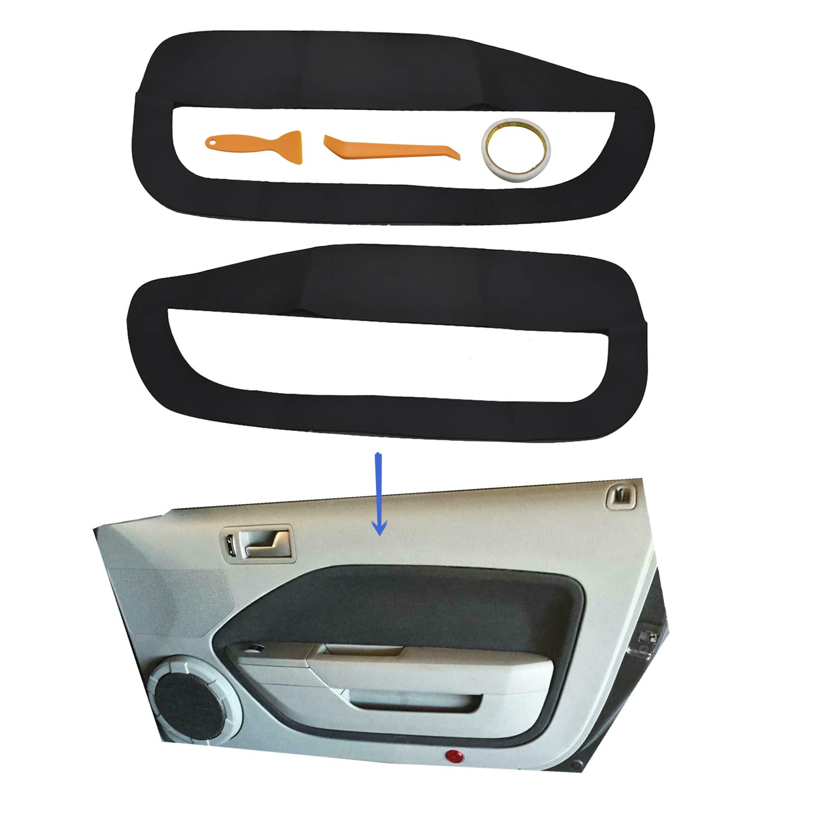 2 Pcs Leather Door Panel Insert Cards Cover Compatible with Ford Mustang 2005-2009 Black