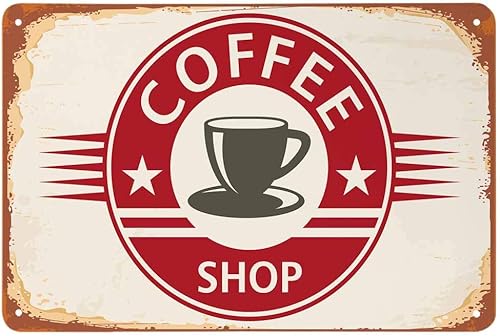 AOYEGO Cartel de lata de cafetería, póster con taza de café, letreros de metal vintage para cafeterías, bares, pubs, tiendas, letreros decorativos