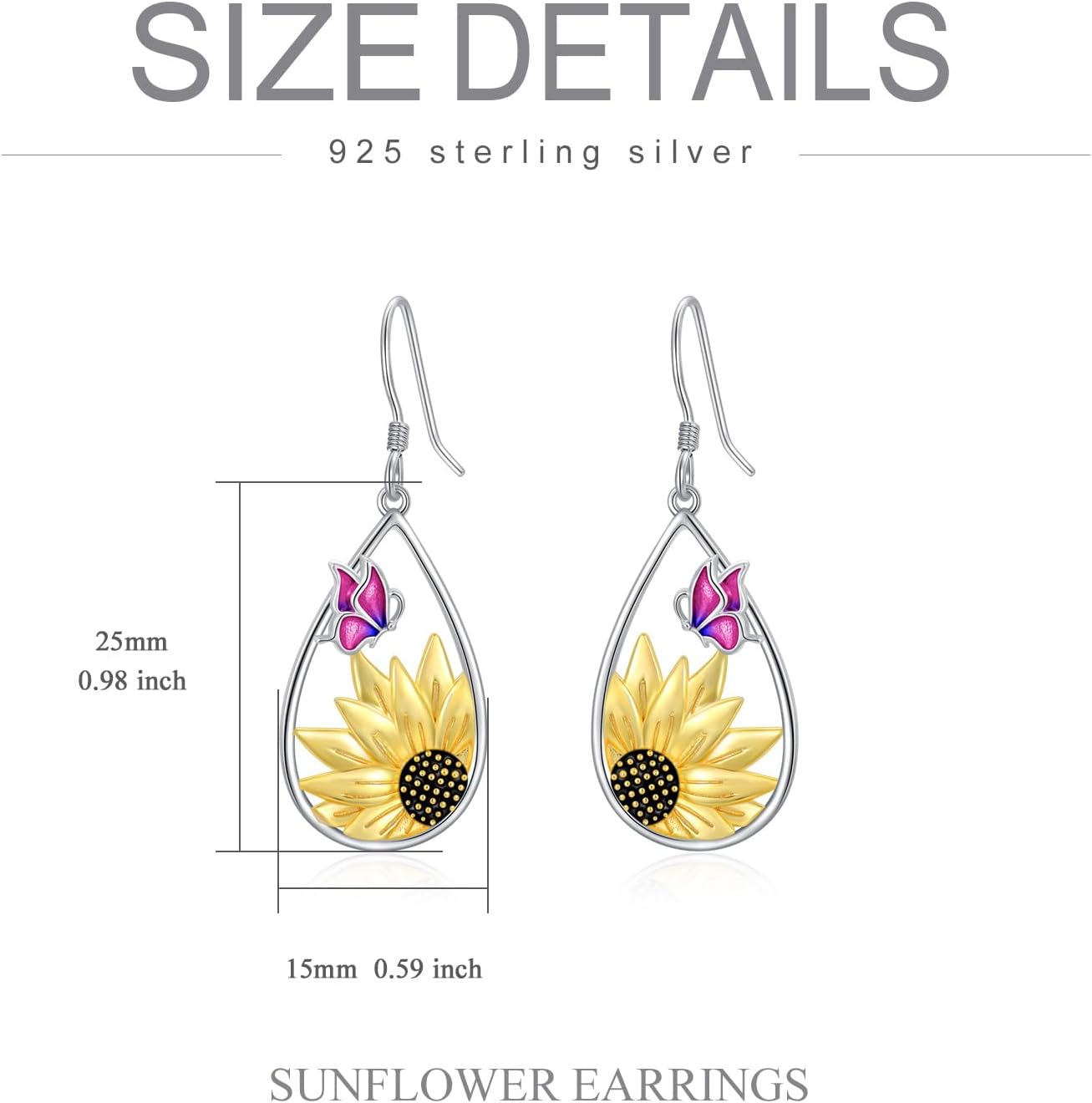 Sunflower/Dragonfly/Daisy Teardrop Dangle Earrings 925 Sterling Silver Boho Bohemian Sunflower Hook Earrings for Women Mothers Day Jewelry Gifts