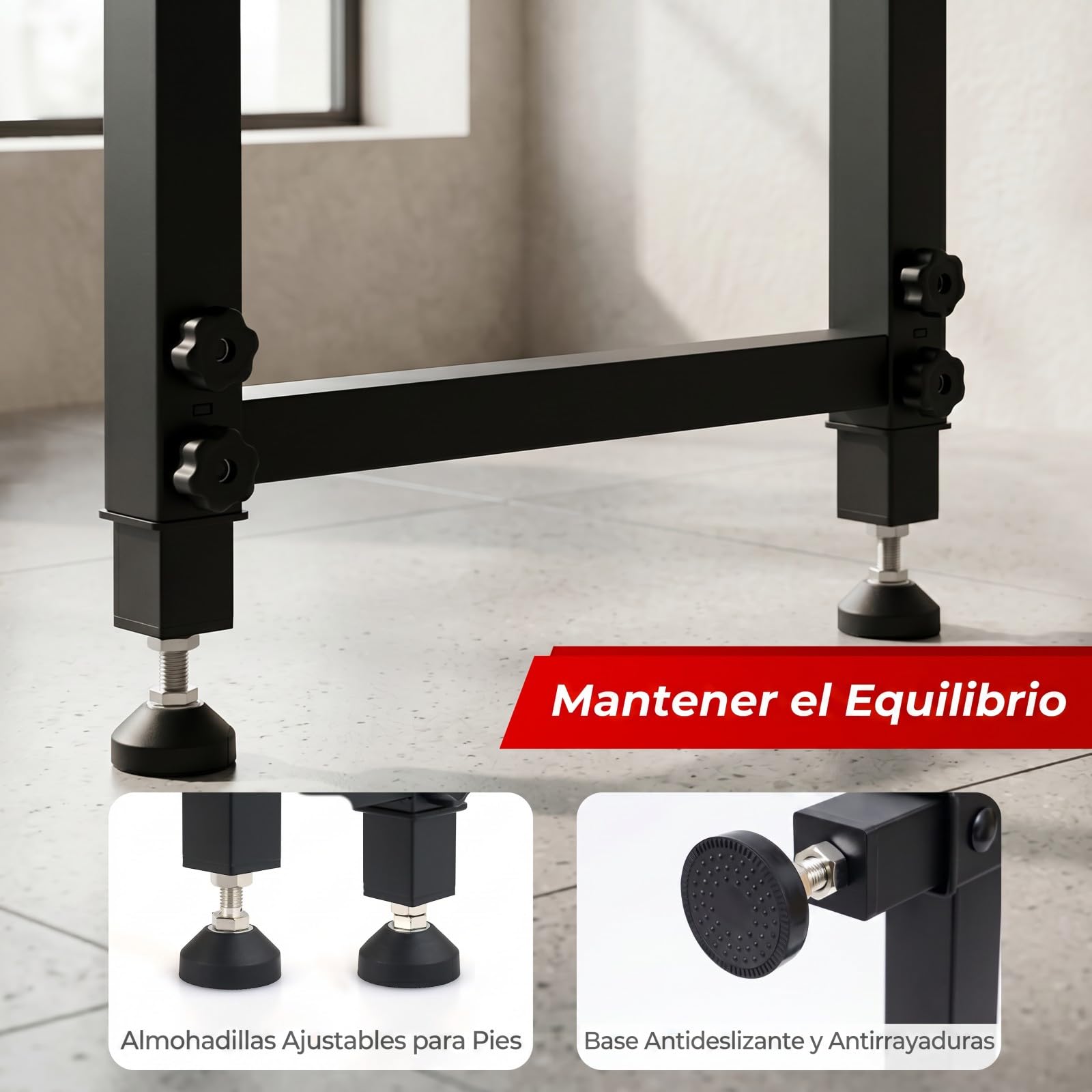 COSTWAY Banco de Trabajo con Estación de Carga, 122 x 51cm, Mesa Trabajo Taller con Altura Ajustable en 6 Niveles, Encimera de Madera Caucho, Marco Metálico, Estación Bricolaje, Carga 900 kg