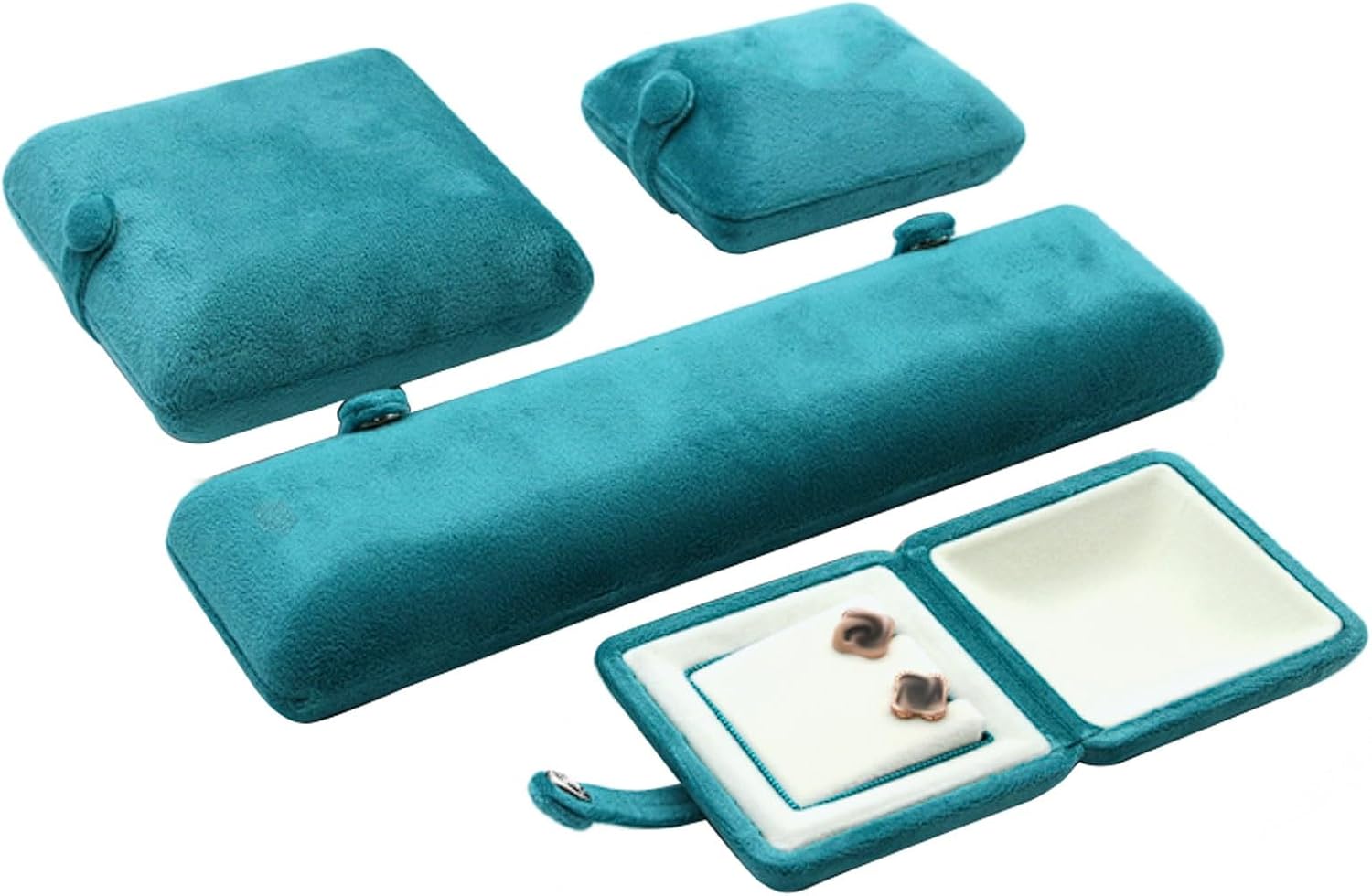 Light Blue Velvet Jewelry Box Set, Ring Earring Pendant and Necklace Organizer, and Pearl Packaging
