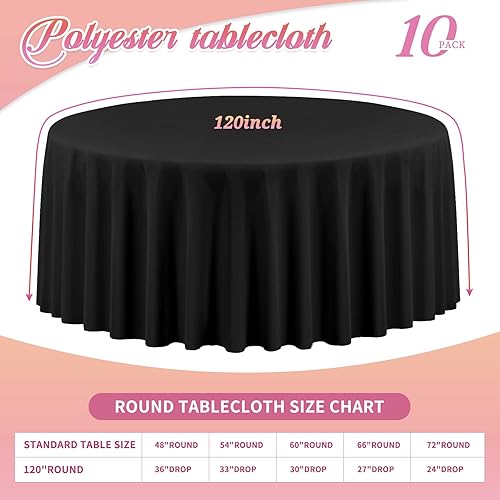 Miniatura 2 de Paquete de 10 manteles redondos de alta calidad de 120 pulgadas, mantel de poliéster negro lavable a granel, para bodas, fiestas, banquetes, mesas