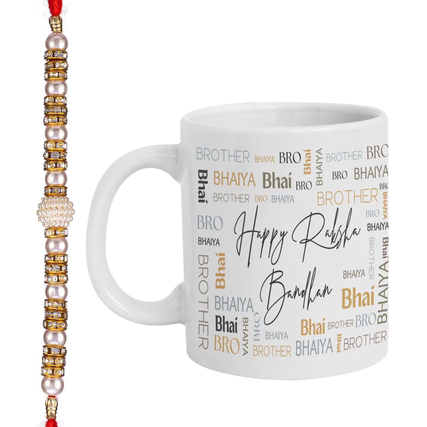 TIED RIBBONS Rakhi for Brother with Gift | Ceramic Coffee Mug (10 Oz) | Mini Card | Roli Tikka - Designer Rakhi for Bhaiya | Raksha Bandhan Bracelet for Brother Gift