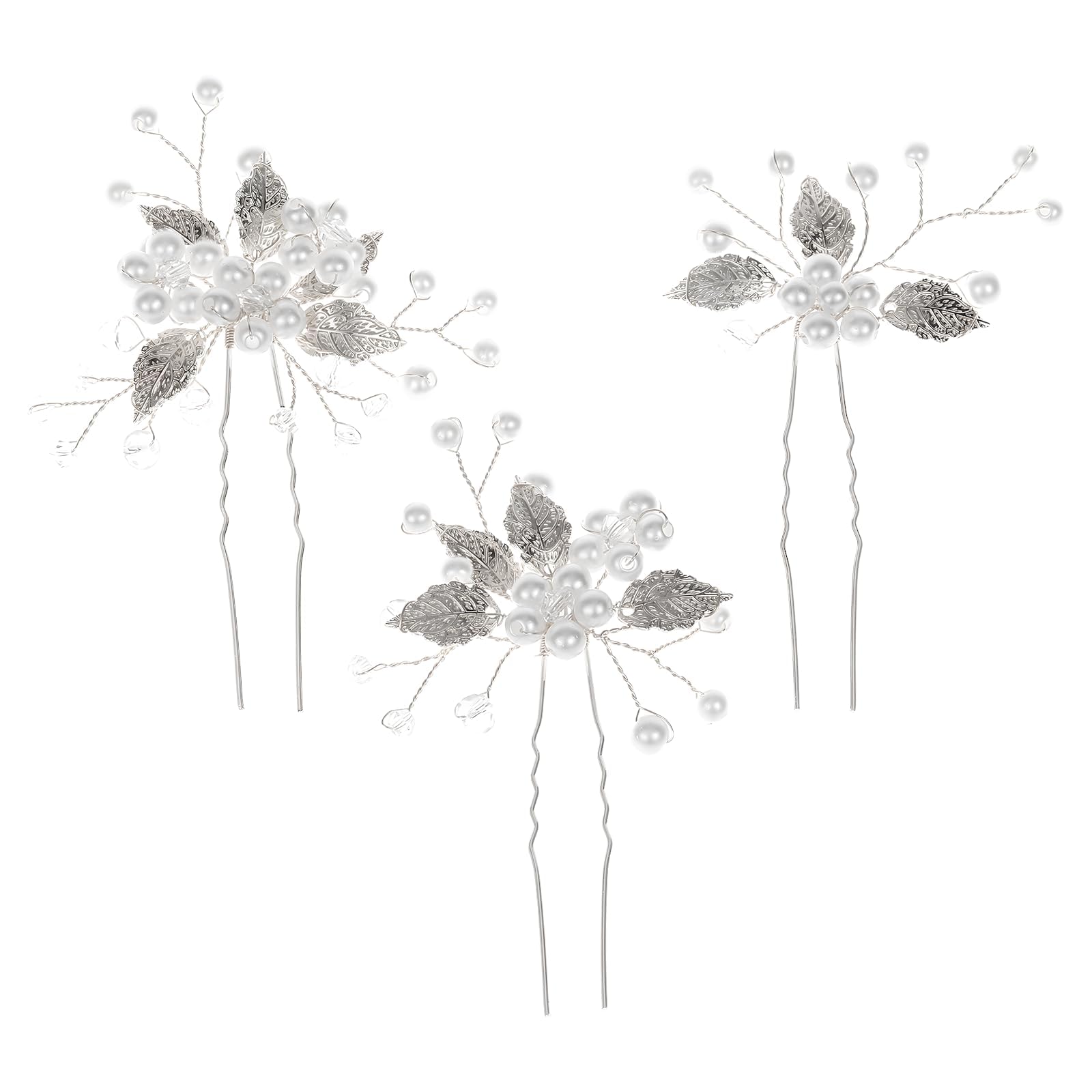 3 PCS Bridal Wedding Hair Pins, Crystal Leaf Flower Pearls Headpieces, Pearl Hair Pins, Bridal Hair Jewelry Accessories