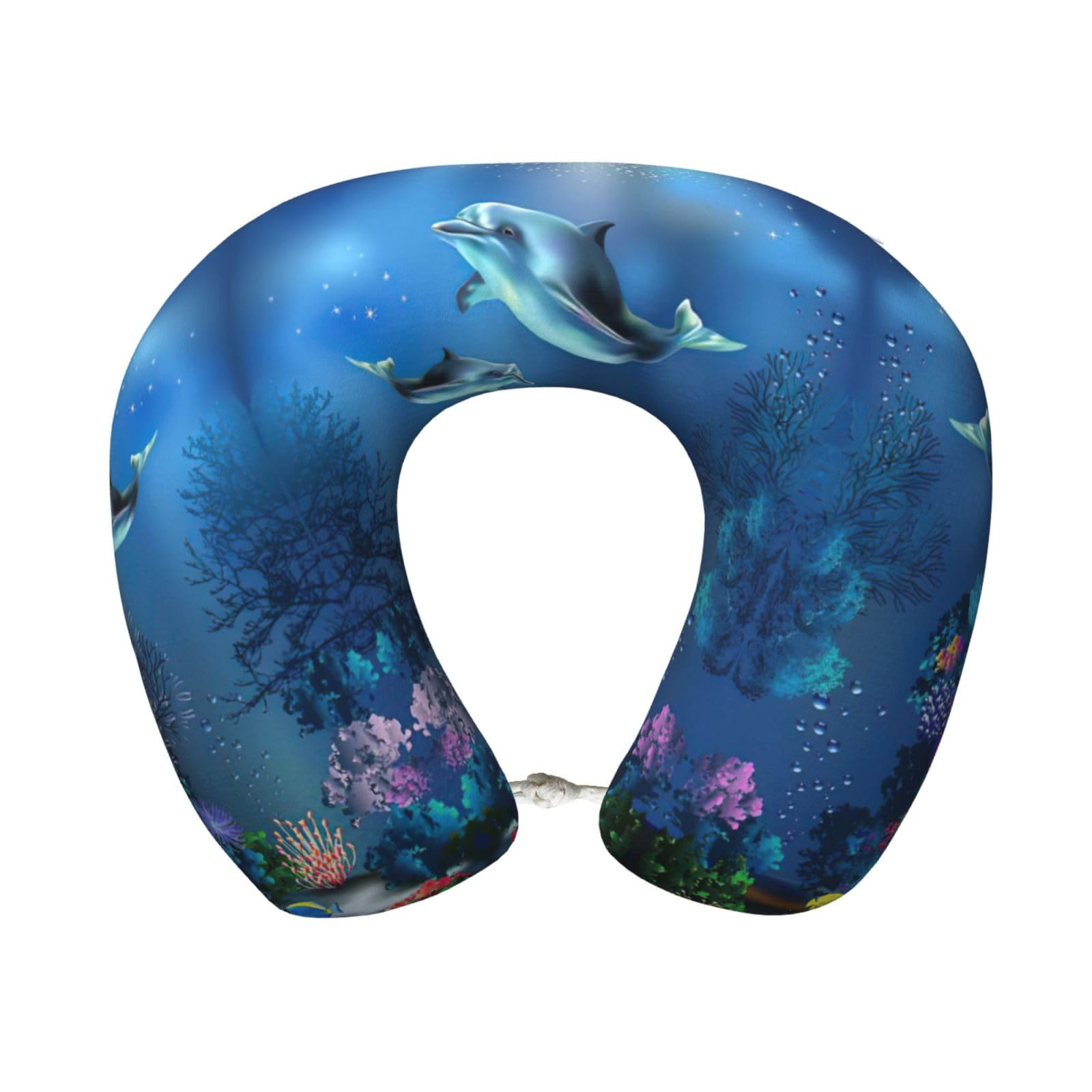 yagDAA Underwater World Dolphins Coral Print U-Shape Travel Neck Pillows Memory Foam Neck Pillow For Airplane Car Office Sleeping Rest