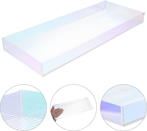 Miniatura 8 de Cabilock Bandeja de acrílico a rayas para tocador, elegante organizador de perfumes, soporte para joyas, almacenamiento ligero para baño,