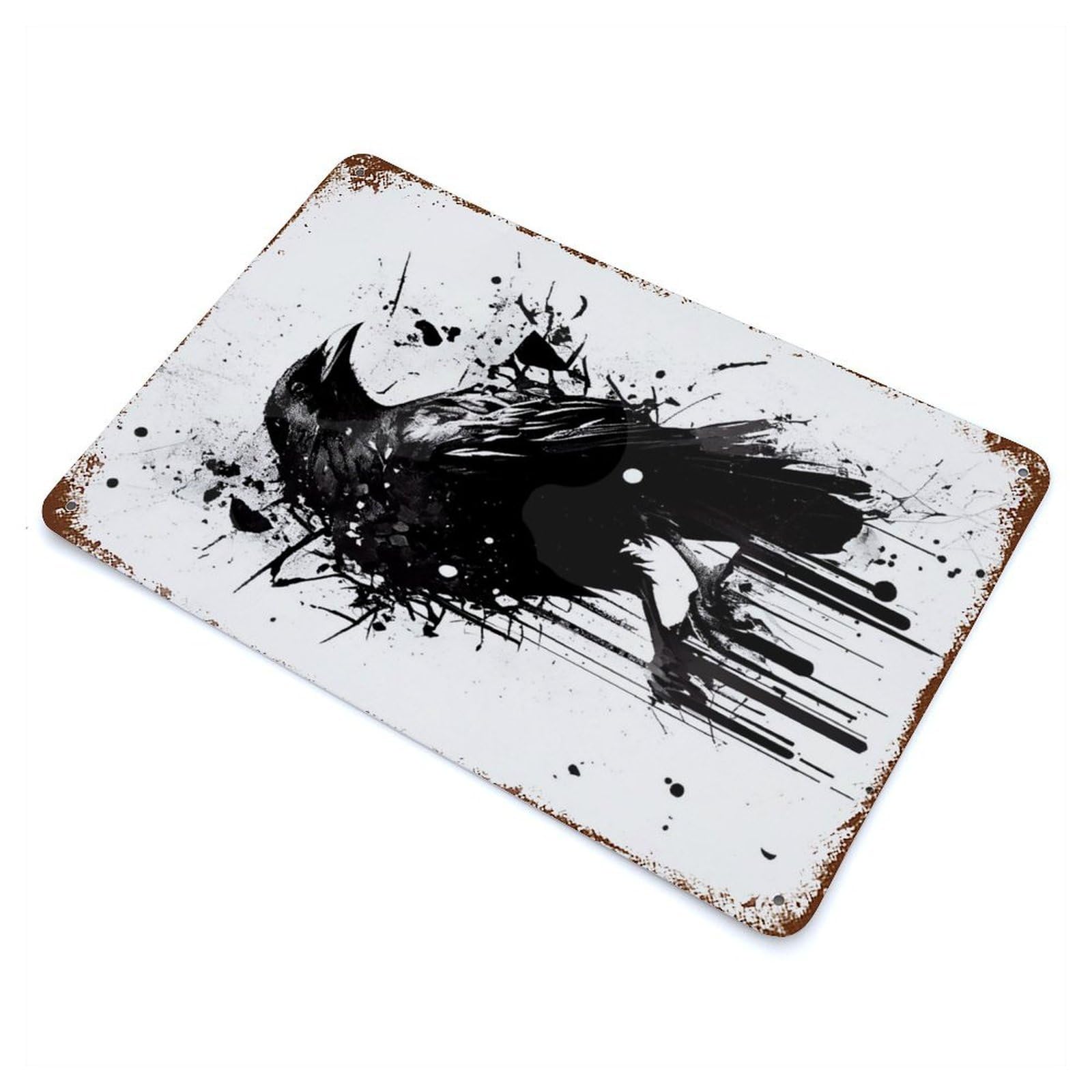 Retro Metal Sign with Raven Black And White Design 11.8"x7.9", for Living Room, Hallway And Home Decor, Farmhouse Wall Decor