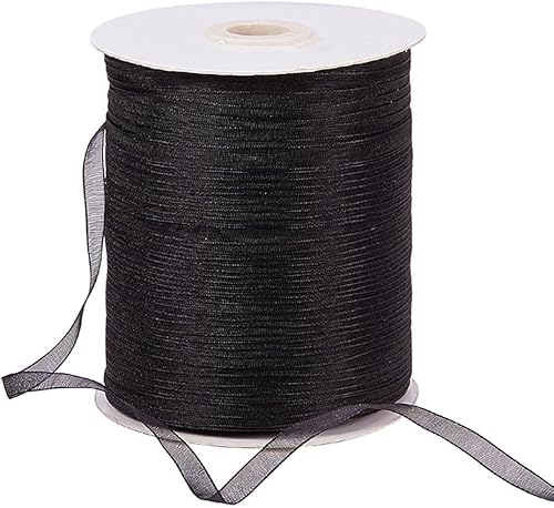KISSITTY Cinta de organza transparente de 500 yardas de 1/4 de pulgada, cinta decorativa para manualidades, cintas negras para envolver regalos para