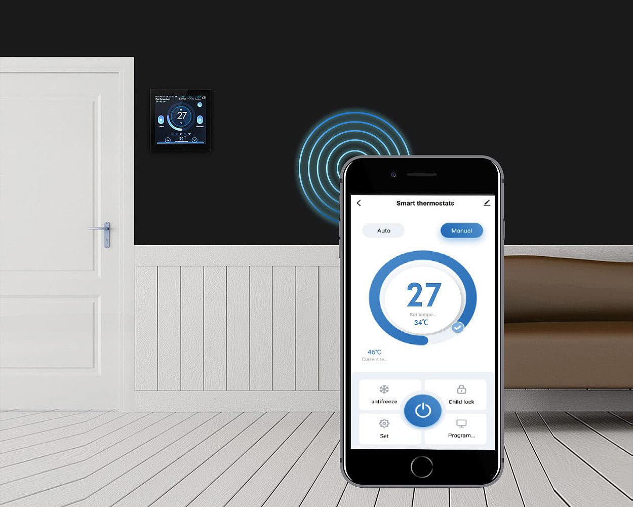 revolt Thermostat Fußboden: 2er-Set WLAN-Thermostate für Fußbodenheizungen, Touchdisplay (Infrarotheizung WLAN, Wandthermostat Heizung, Handy)