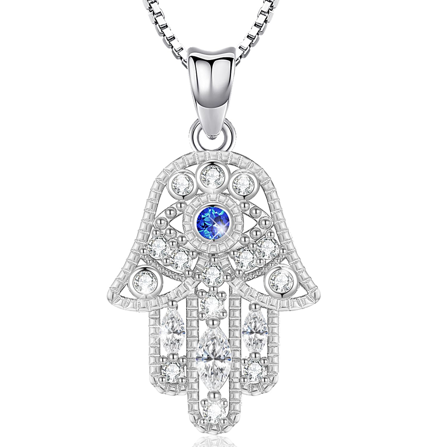 FriggemHamsa Hand Necklace for Women,S925 Sterling Silver Fatima Hand Pendant Necklace Sacred Lotus Charm Jewelry Gift Women's Path of Symbols Friendship