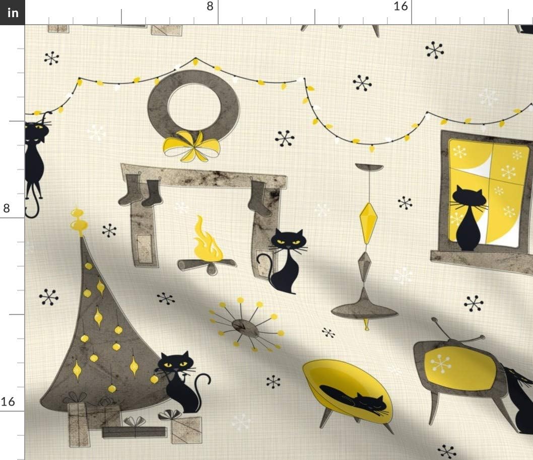 Spoonflower Fabric - Vintage Xmas Cats Christmas Holidays Fifties Retro Mid Century Holiday Printed on Cotton Poplin Fabric by The Yard - Sewing Shirting Quilting Dresses Apparel Crafts