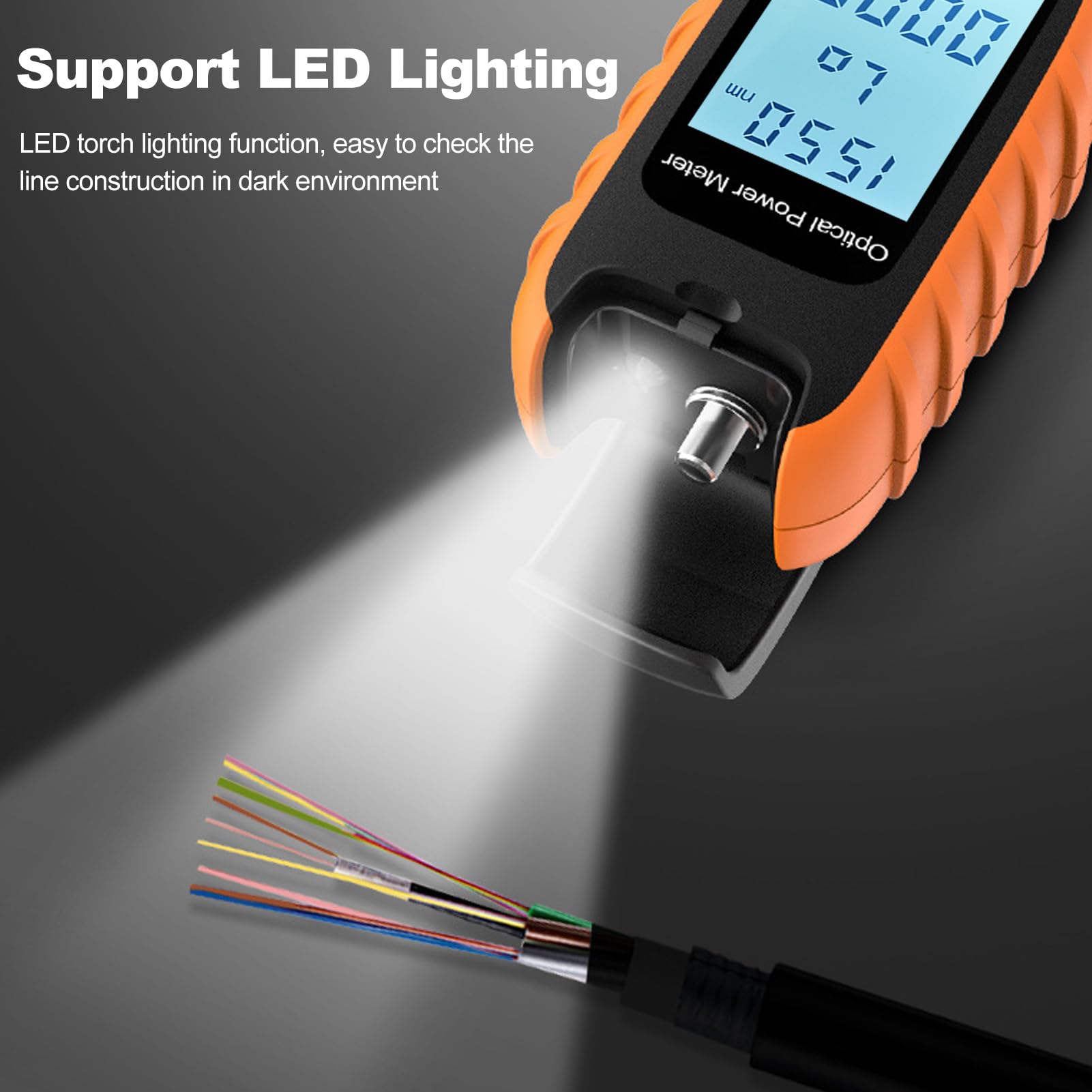 Weytoll Photometre Fibre Optique, Compteur de puissance à Fiber optique Rechargeable de haute précision, avec lampe de poche, plage de mesure OPM -70~+10dBm FC/SC/ST