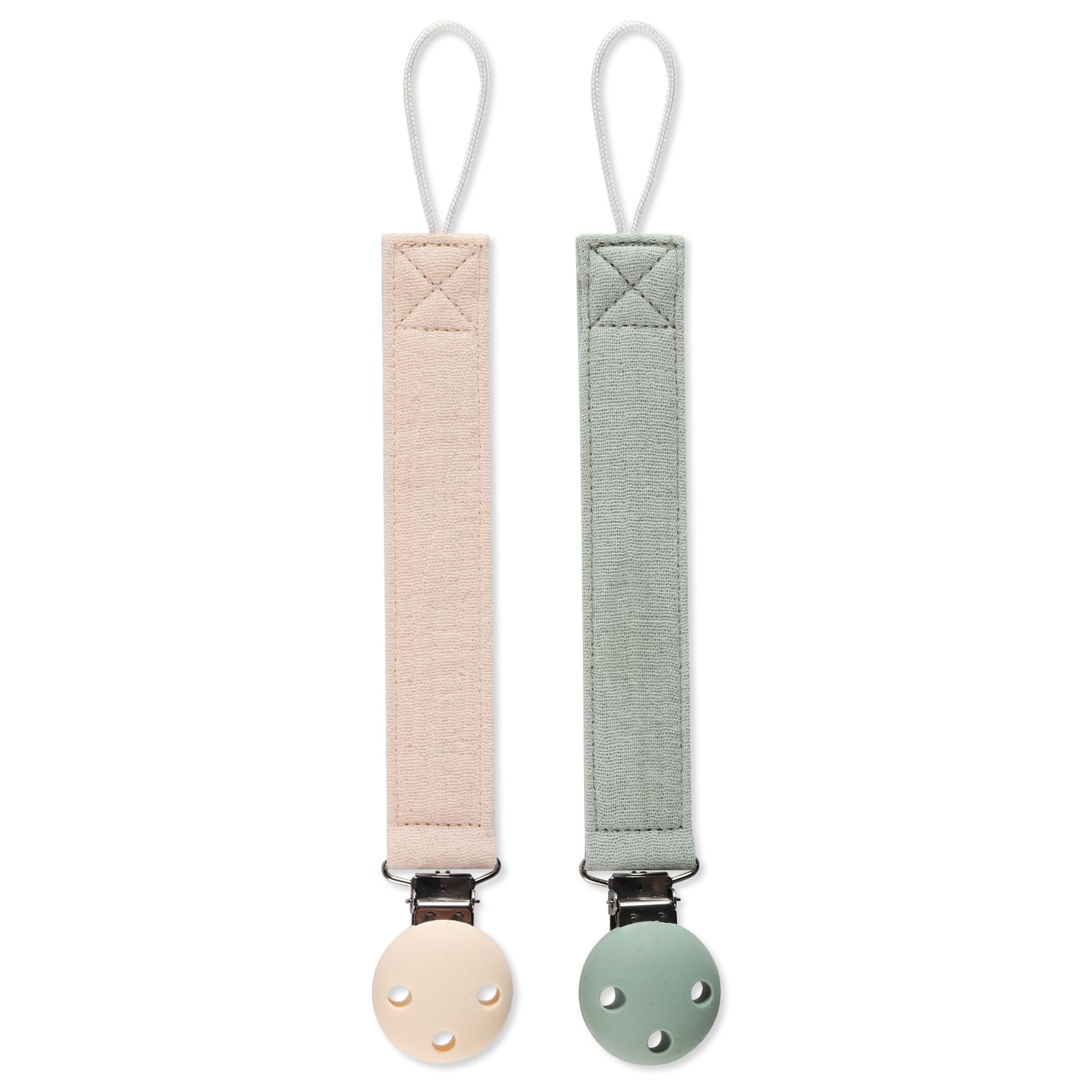 meanus Dummy Chain, Cotton Strap and Silicone Clip for Girls and Boys, Baby Dummy Chain Clip, Gift for Baby, BPA-Free, Pack of 2 (Moody Blue + Milk White)