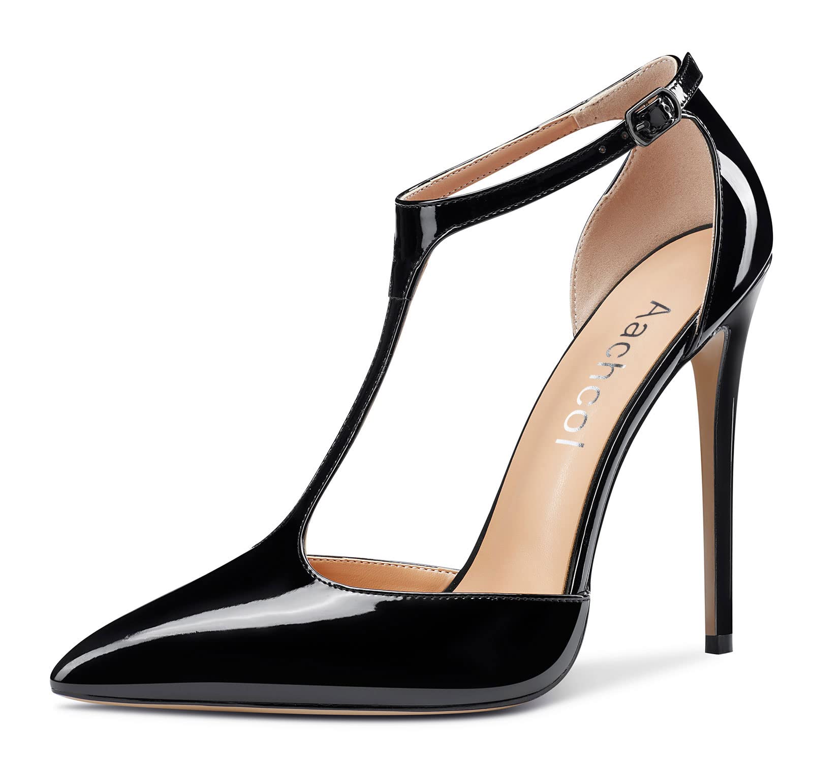 Aachcol Femmes T-strap Sandales Haut High Aiguille Talon Heel Pointu Bout Mary Jane Lanières Cheville Escarpins Clear Dress Chaussures 12 CM