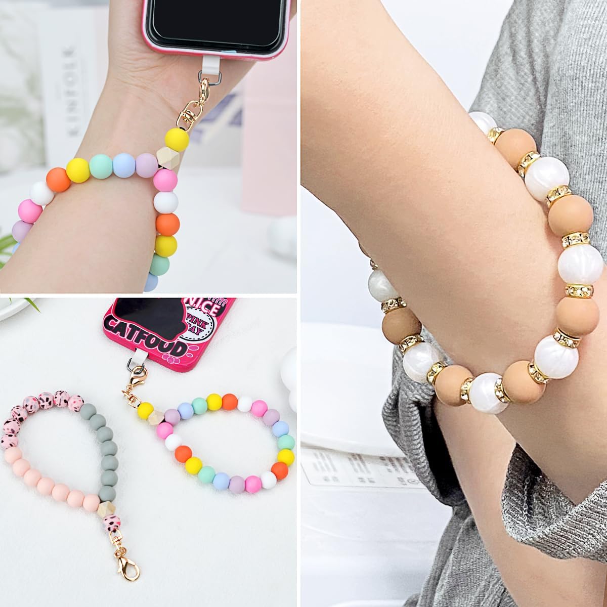 Silicone Beaded Phone Wrist Strap, Cellphone Lanyard with Tether Tab, Hands Free Wristlet Chain Bracelet - Image 2