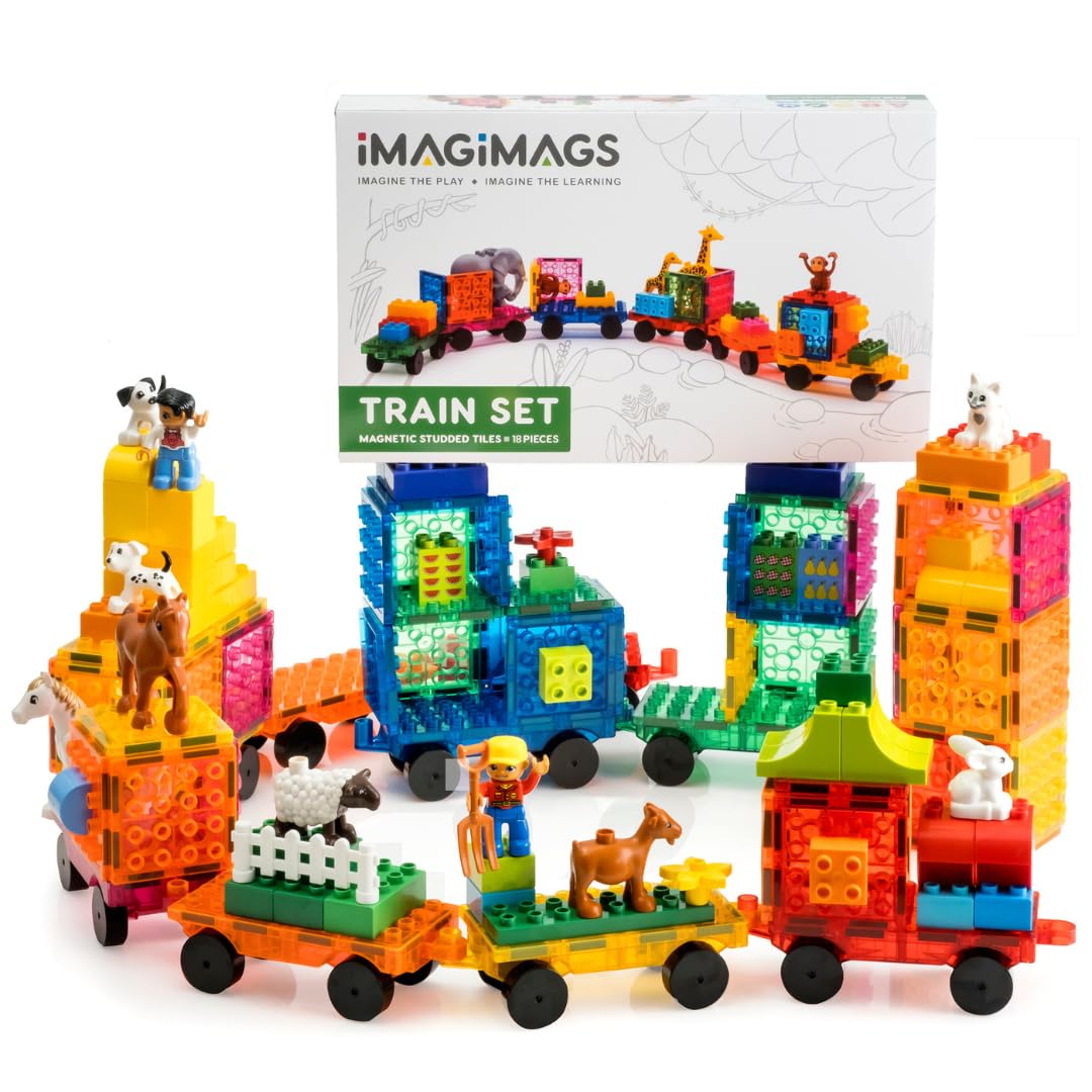 Mattoncini Magnetici per Costruzioni, Set di 18 Pezzi Trenino per Bambini e Bambine, Costruzioni per Attività Educative e Creative, Giocattoli per Bambini, STEM, Bambini dai 3 Anni in Su