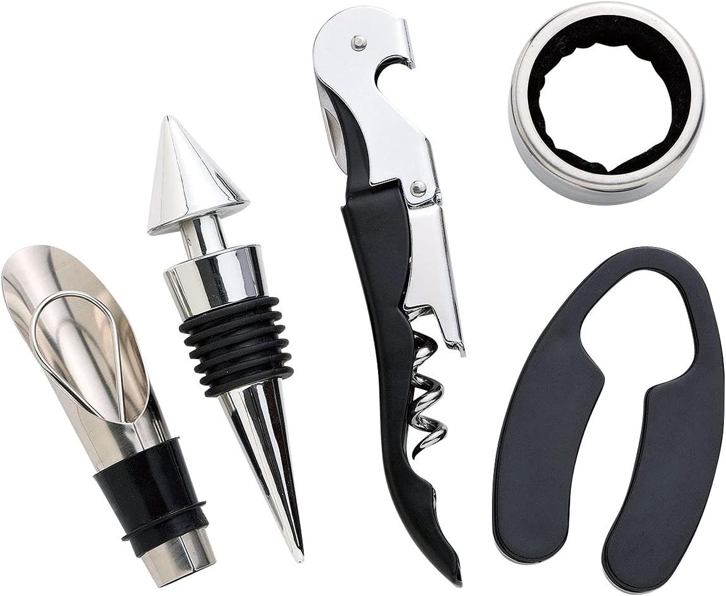 Black Wine Set, Bottle Opener Corks Kit, Bottle Sd Box with Wine Pourer Stopper and, less Steel Corks for Home Bar Restaurant