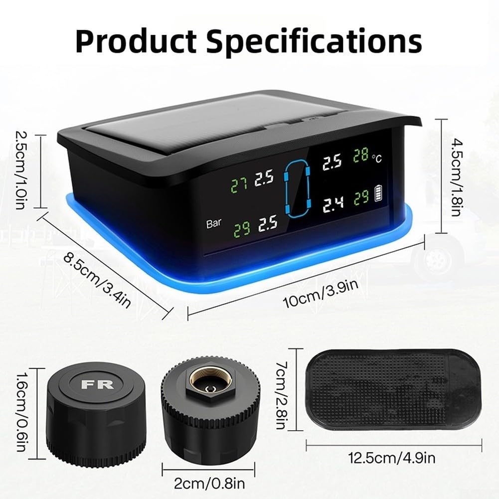 Manometro digitale wireless TPMS System con allarme LED e sensore di temperatura per auto (esterno 4 ruote)