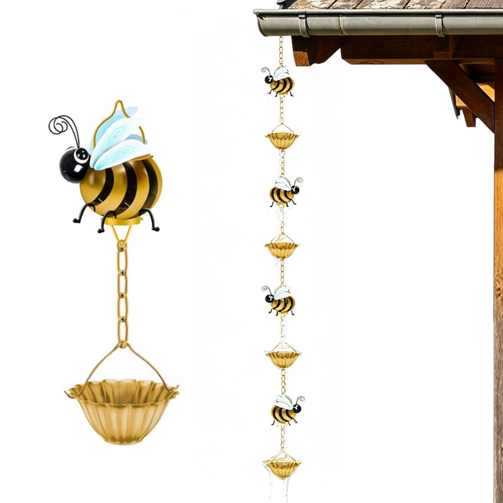 Manolyee Catene da Pioggia per Grondaie - Raccoglitore Acqua a Forma di Ape - Catena Raccolta Acque Piovane per Esterno Giardino