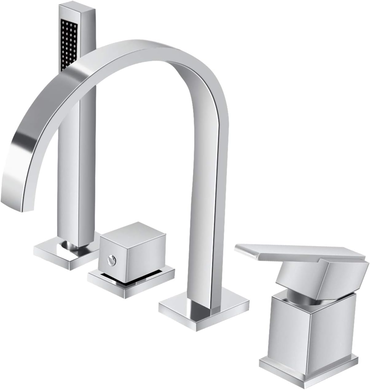 Best Cyber Monday 🔥 WATHELS Modern 4-Hole Waterfall Chrome Bathtub Faucet Bathroom Roman Tub Filler with Handheld Shower