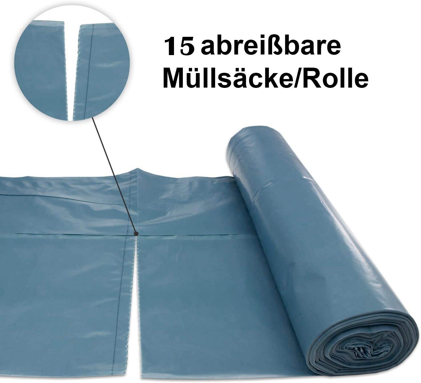 Müllsäcke 120L (5 x 15 Beutel), Typ 100 LDPE – 700x1100 mm – extra reißfest & blickdicht – blaue Abfallsäcke für Haushalt, Gewerbe & Industrie