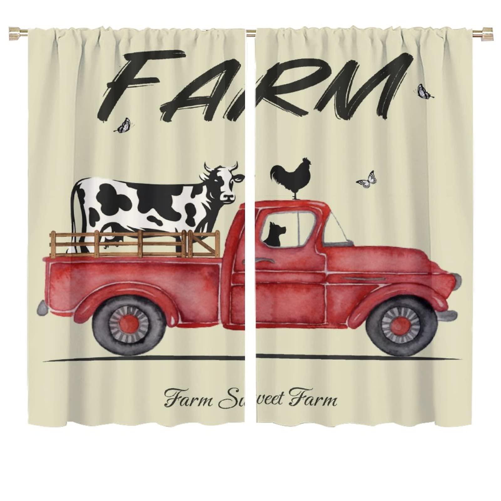 Farm Car Curtain,Rustic Farmhouse Cow Vintage Style Blackout Rod Pocket Window Drapes for Living Room Bedroom Kitchen Bathroom Decor W72xL63in