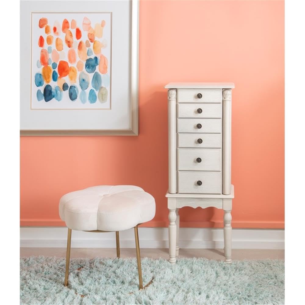 Pemberly Row Transitional Wood Jewelry Armoire in Off White