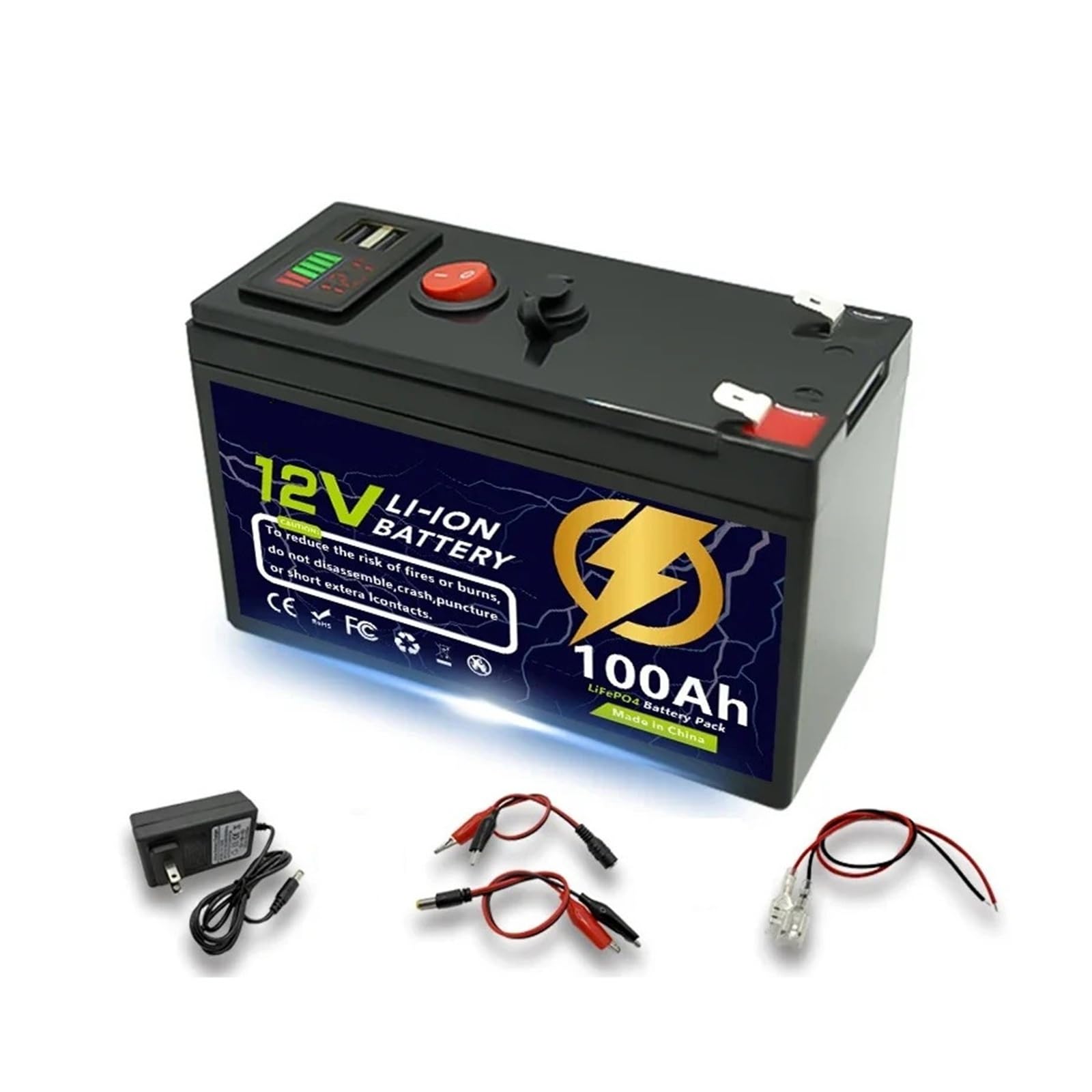 Batteria al litio LiFeP04 da 12 V 60-150 Ah con BMS integrato for applicazioni di ricarica solare, fishfinder, campeggio all'aperto, marine e fuori rete(12V 100Ah)