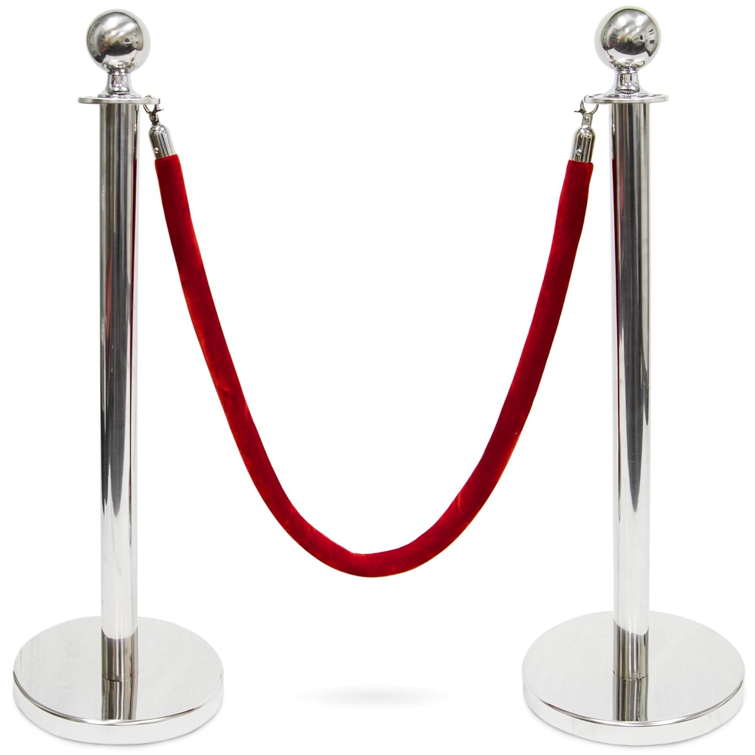 3-ft. Polished Ball Top Stanchions with 4.5 ft Red Velvet Rope | Heavy Duty |Easy to Assemble | Perfect for Events & Parties | Silver Pack of 1 Set 1 Count (Pack of 1) Silver