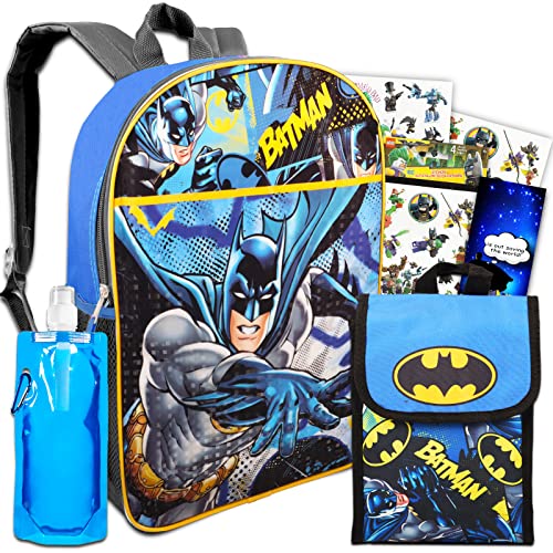 Batman Backpack With Lunch Box Set - Bundle With 16'' Batman Backpack, Batman Lunch Box, Water Bottle, Stickers, More Batman Backpack For Boys 4-6 #TOP16