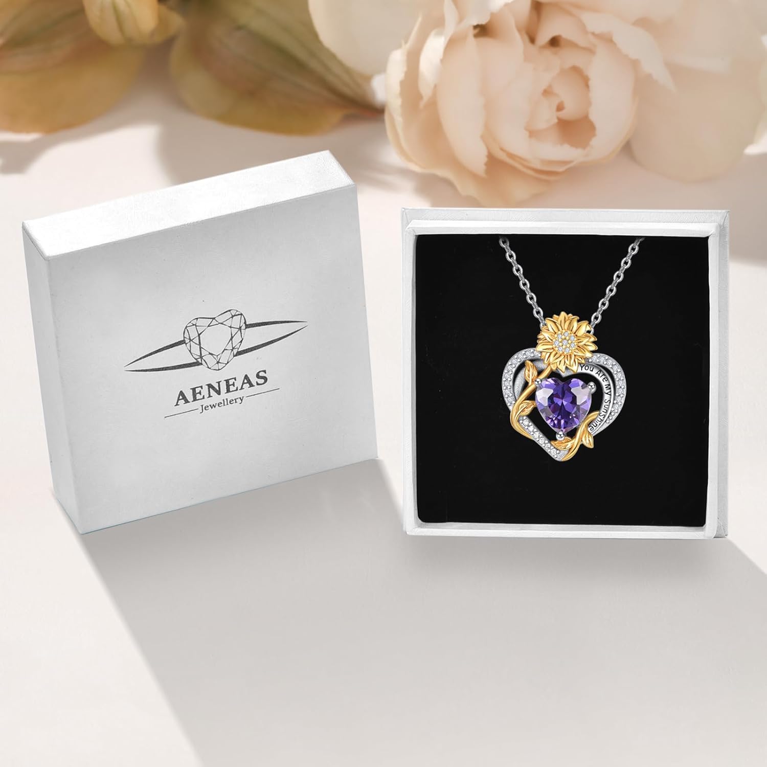 AENEAS Sunflower Necklaces for Women Sterling Silver You Are My Sunshine Necklace Sunflower Birthday Love Heart Mother's Day Gifts for Birthday Mothers Day Christmas Anniversary - Image 6