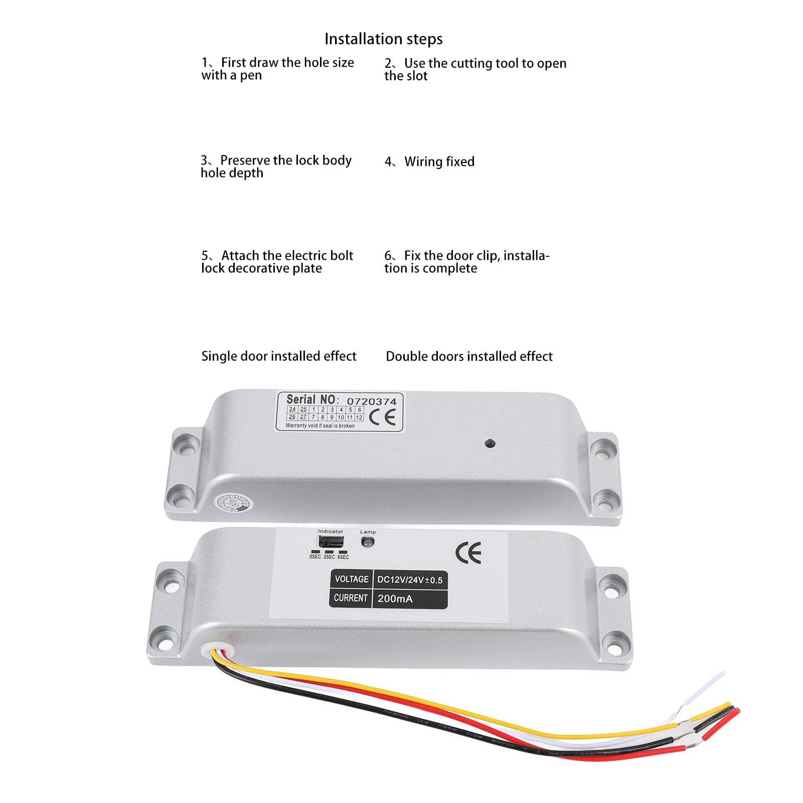 Bloqueo de Perno de Caída Eléctrica, DC12 24 V Mode NC Fall Fall Safe Deadbolt Lock con Retraso de Tiempo Adecuado para Puertas de Fuego de Madera Montada Superficie de la