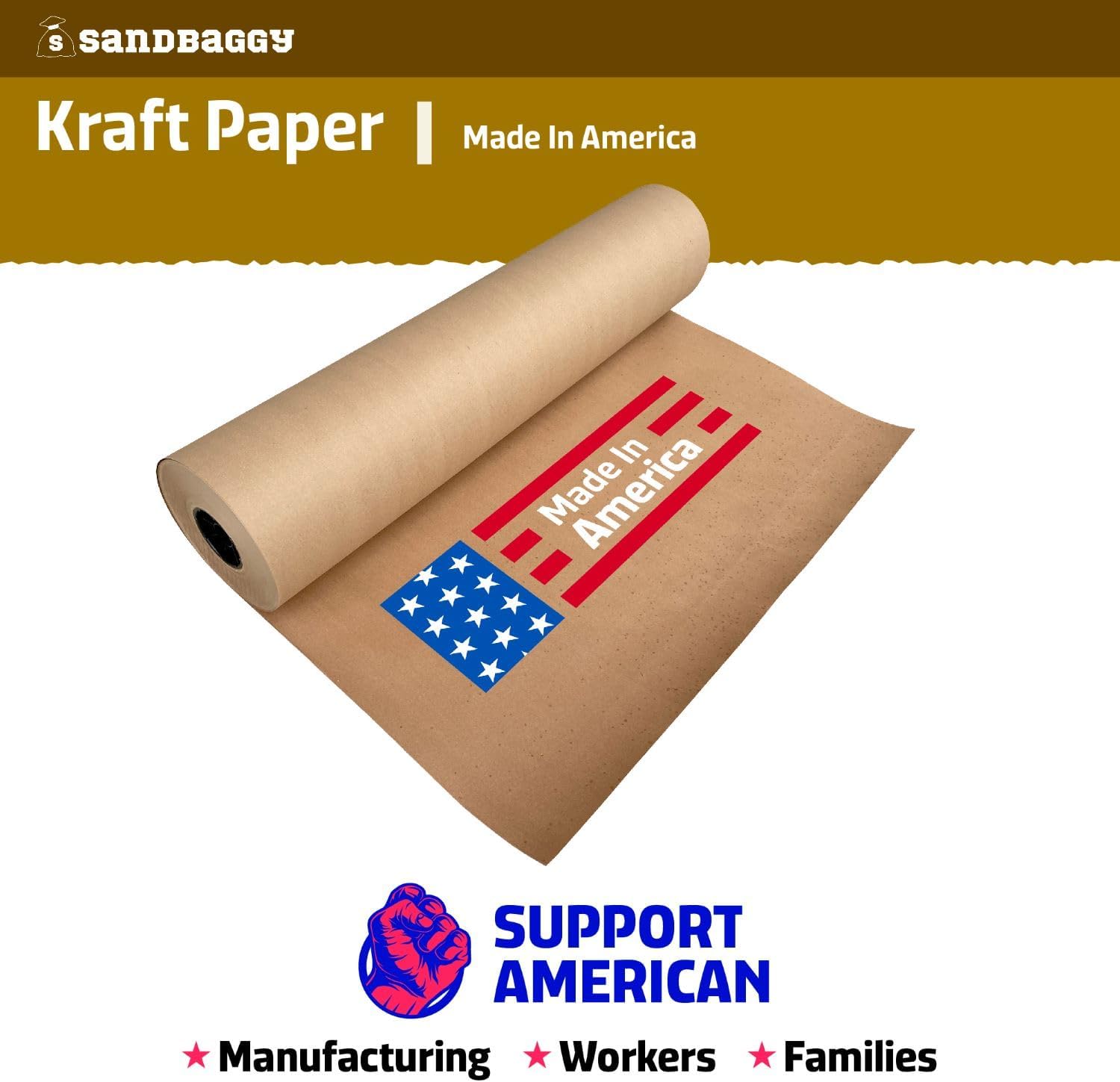 Sandbaggy Heavy Duty Kraft Paper Rolls - 75 lb. Recycled Paper for Shipping, Packaging, and Wrapping - Made in America (1 roll - 4 ft x 50 feet/roll (200 sq ft), Brown)