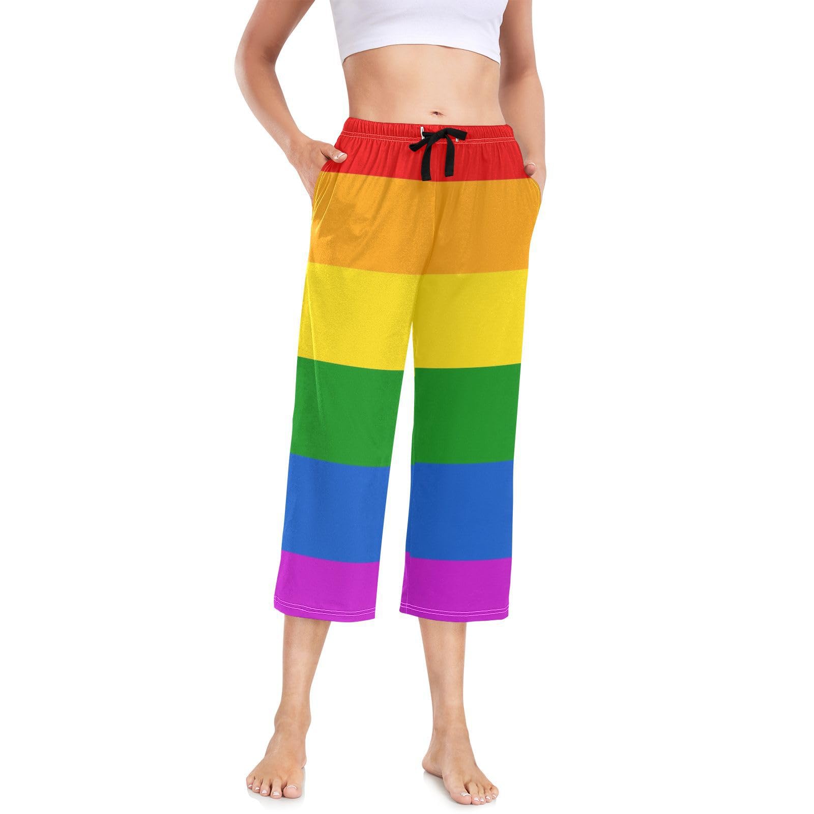 YOUJUNER Women's Pyjama Bottoms LGBT Gay Pride Rainbow Flag Capri Pants Casual Sleepwear Pants Pj Bottoms for Girls Ladies