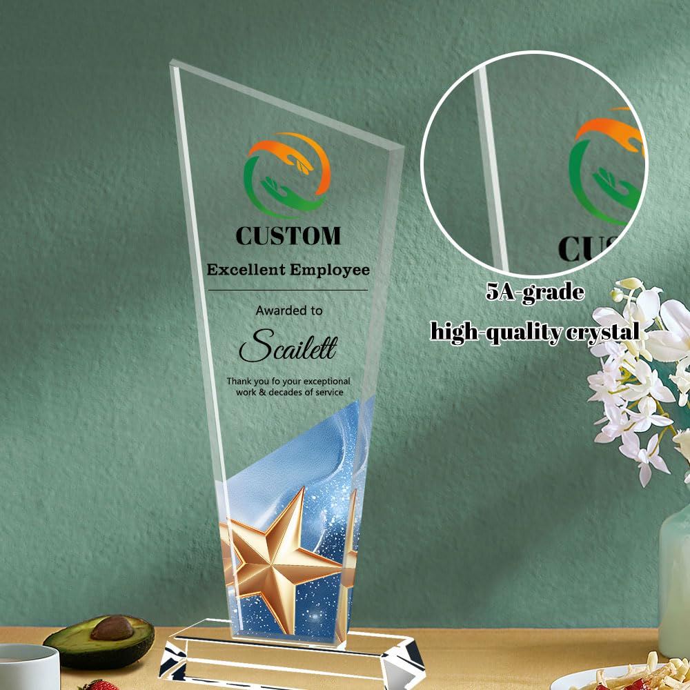 Quilia Trophée en Cristal personnalisé | Personnalisable avec Texte, Logo et Photo | Cadeaux pour Reconnaissance des employés, Entreprise, Sport et écoles - 3