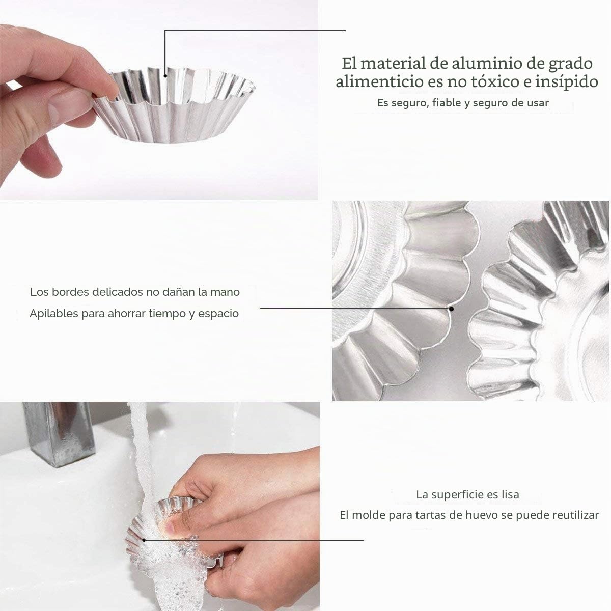 50 Piezas Molde de Tartaleta de Huevo Aluminio, Moldes Mini Tartaletas No Adhesivo y Reutilizable, Molde para Magdalenas,Moldes para Hornear,Molde del Pudin para Galletas