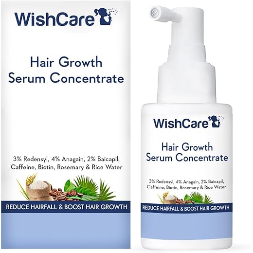 WishCare Hair Growth Serum Concentrate - 3% Redensyl, 4% Anagain, 2% Baicapil, Caffeine, Biotin, Plant Keratin & Rice Water - Hair Growth Serum For Men & Women, 30ml