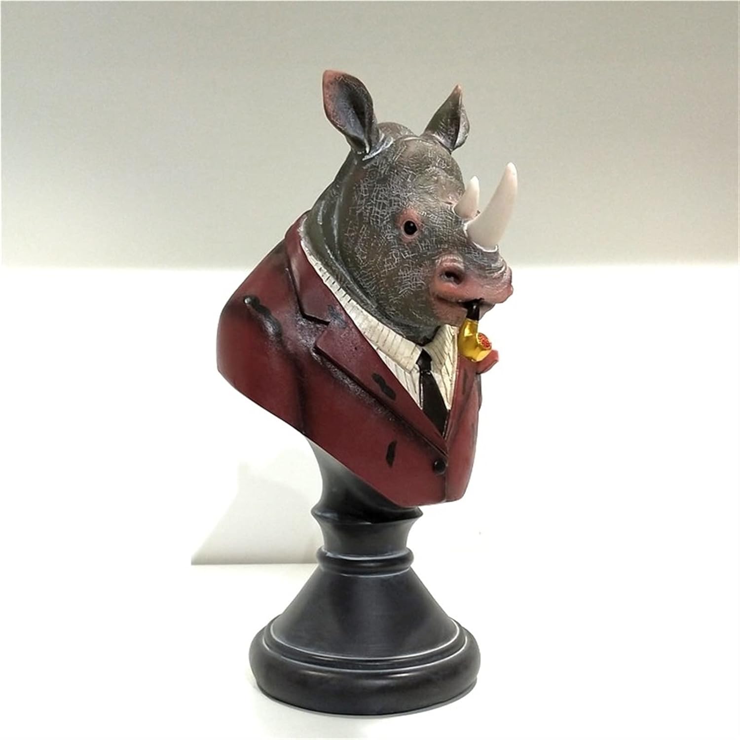 Retro Celebrity Rhino Bust Resin Walrus Figure Miniature Room Decoration Art and Craft Ornament Embellishment Accessories Desktop Statue (Color : Rhinoceros)