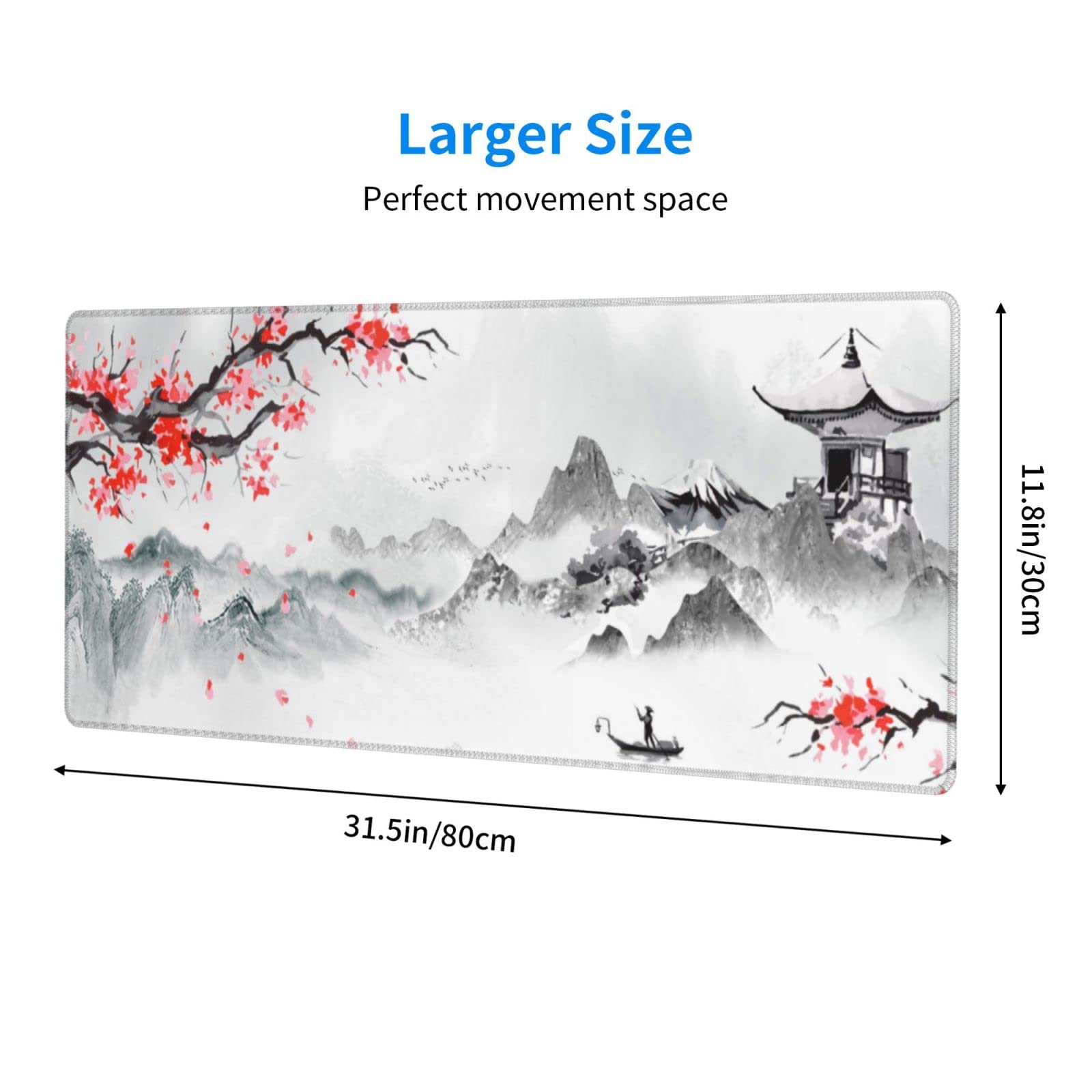XXL Gaming-Mauspad Mit Japanischer Kirschblüten-Pagode – 80x30cm, Rutschfeste Unterseite, Genähte Kanten