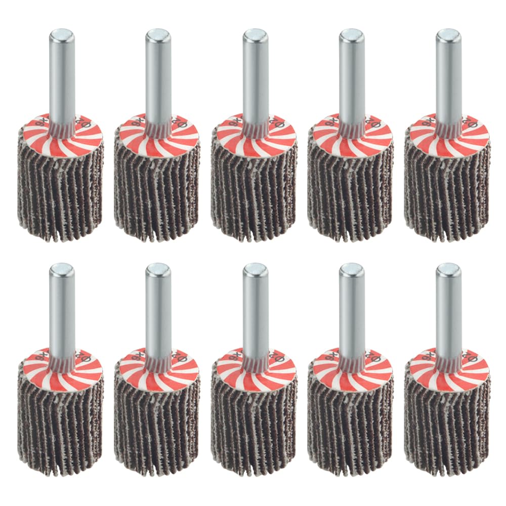 TOVOT 10PCS 3/4"×1" Mounted Flap Wheels with 1/4" Mandrel 80 Grit Flap Sanding Wheels