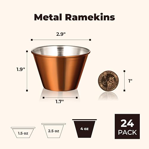 Miniatura 2 de Fit Meal Prep Paquete de 24 Tazas de salsa de acero inoxidable de 4 onzas  Juego de cocina individuales de condimentos redondos chapados en cobre,