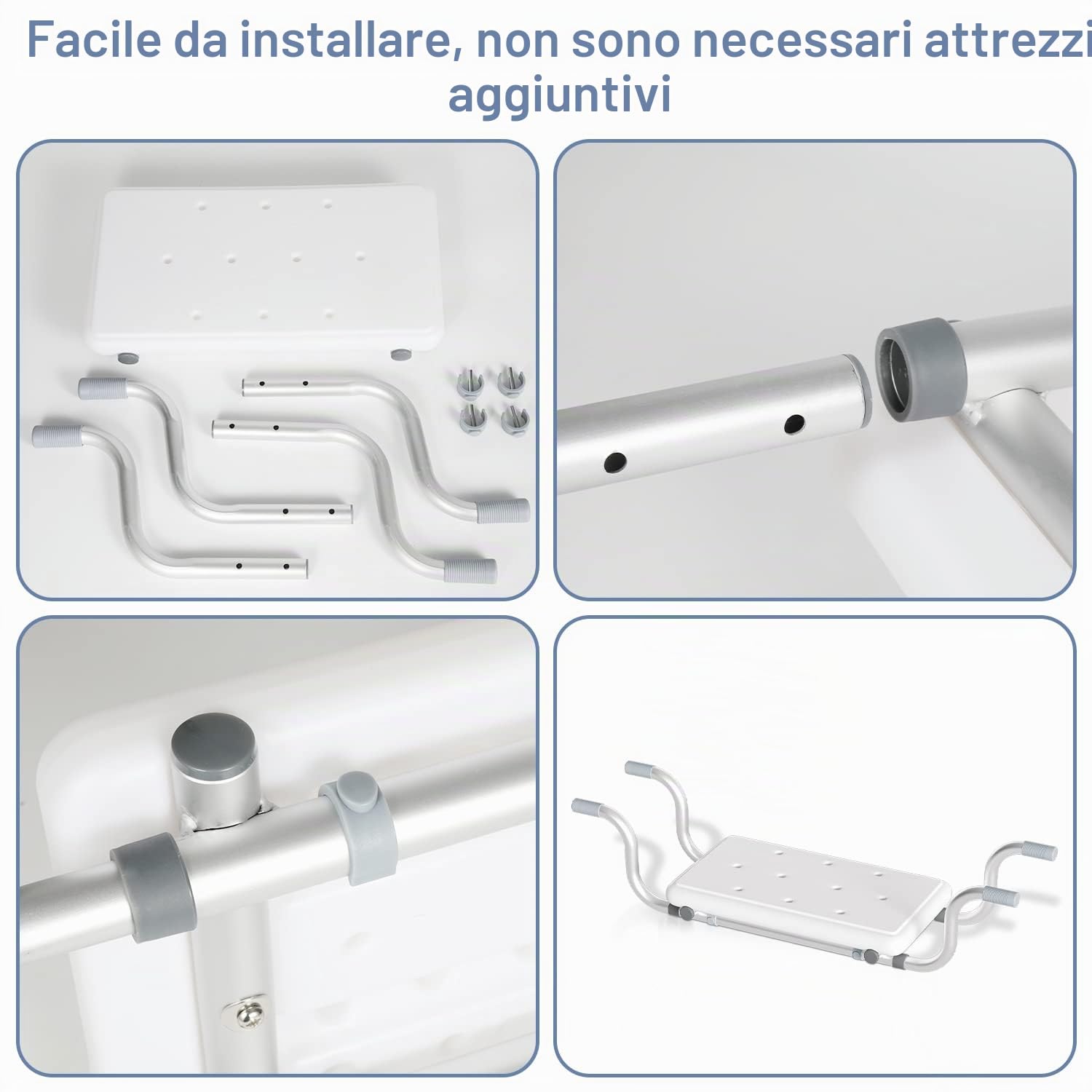 Sedile per vasca da bagno regolabile per tutte le misure, antiscivolo e capacità di carico fino a 136 kg