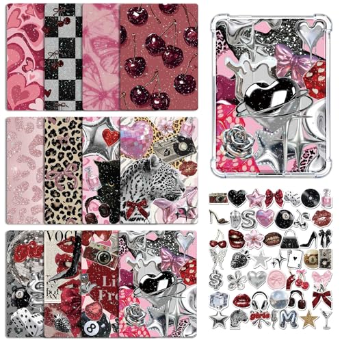 Rngmsi Insert Cardstock for Clear Case - 12Pcs Y2K Downtown Girls Cardstock Inserts Compatible with Kindle Paperwhite 11th-12th 50Pcs Aesthetic Stickers for E-Reader Clear Back Cover Accessories